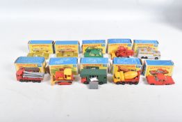 TEN BOXED MATCHBOX 1-75 SERIES MODELS, Leyland Pipe Truck, silver grille & base, with six pipes,