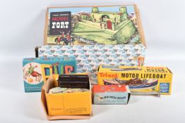 AN ASSORTMENT OF BOXED TOYS, to include a box titled 'Strongly Constructed Model Fort', inside
