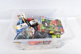 A BOX OF LOOSE LEGO AND BOXES, to include a box for a Jurassic World Blue and Beta Velocirator