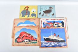 A QUANTITY OF PRINTED WOODEN BOARDS DEPICTING IMAGES FROM GALTS EARLY STAGES JIGSAW PUZZLES, c.
