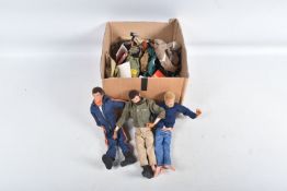 A COLLECTION OF 1970'S ACTION MAN FIGURES AND ACCESSORIES, three flock haired figures, two with