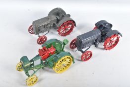 THREE UNBOXED ERTL BLUEBIRD REPLICA TOYS DIECAST TRACTOR MODELS, approx. 1/16 scale, models of