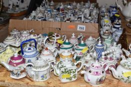 ONE BOX AND LOOSE MINIATURE 'PORCELAIN ART' DECORATIVE TEAPOTS to include approximately eighty