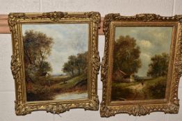 JOSEPH THORS (1835-1920) LANDSCAPE WITH FIGURES, two figures are in a field with farm buildings