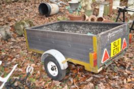 A SBS SINGLE AXLE TRAILER with waterproof cover bed width 93cm, length 153cm with 40cm steel sides