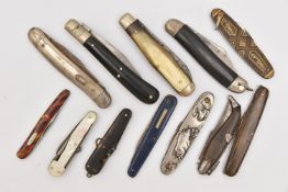 AN ASSORTMENT OF POCKET KNIVES, twelve pocket knives including of various styles and sizes, some