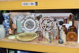 A BOX AND LOOSE ASSORTED CERAMICS comprising a group of stoneware bottles to include a Plynine Co.