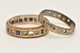 TWO FULL SET ETERNITY BAND RINGS, both AF and will require some attention, one stamped 9ct the other