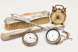 A SMALL ASSORTMENT OF SILVER ITEMS, to include a broken AF 'ACME LEVER H.Samuel Manchester' open