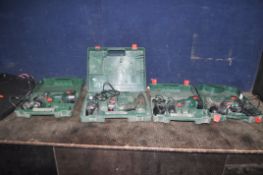 A COLLECTION OF BOSCH CORDLESS DRILLS including a PSR18 with two batteries and charger, a PSR 14.4