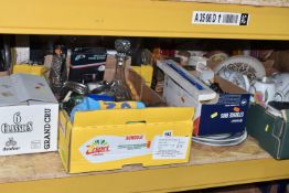 SIX BOXES OF ASSORTED CERAMICS, GLASS, AND METALWARE to include a box of mostly aperitif and