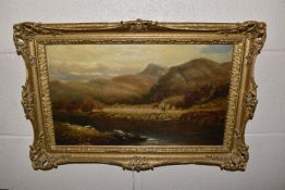 THOMAS MORRIS ASH (1851-1935) 'ON THE LLEDR, NORTH WALES', a Welsh landscape with two figures