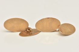 A PAIR OF EARLY 20TH CENTURY 9CT GOLD CHAIN LINK CUFFLINKS, designed as two polished oval panels