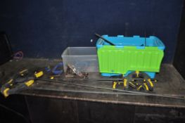 A COLLECTION OF CLAMPS AND A NAEROK TABLE SAW (PAT fail due to uninsulated plug but working)