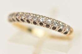 AN 18CT GOLD DIAMOND SET HALF ETERNITY BAND RING, twelve single cut diamonds, prong set in white