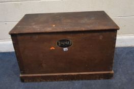 A 19TH CENTURY STAINED PINE BLANKET CHEST, width 85cm x depth 51cm x height 51cm condition report: