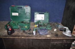 A COLLECTION OF BOSCH POWER TOOLS including a 12v set containing a drill, inflator, light, two