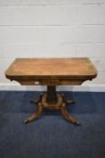 A REGENCY ROSEWOOD CARD / GAMES TABLE, with brass marquetry and box stringing inlay, the rotating