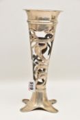 AN EARLY 20TH CENTURY SILVER OPEN WORK VASE, missing glass insert, hallmarked 'Levi & Salaman'