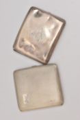 TWO SILVER CIGARETTE CASES, the first with an engine turned pattern and engraved cartouche, fitted