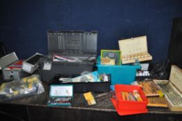 THREE BOXES CONTAINING TOOLS including SDS bits, Router bits, socket set, rachet straps, hole saws