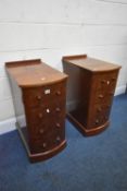 A PAIR OF OPPOSING VICTORIAN WALNUT BEDSIDE CABINETS, with single door cabinets that act like