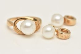 A SMALL ASSORTMENT OF CULTURED PEARL JEWELLERY, to include a yellow gold and single cultured pearl