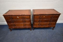 A PAIR OF MODERN HUANGHUALI SERPENTINE CHEST OF THREE DRAWERS, raised on cabriole legs, width 92cm x