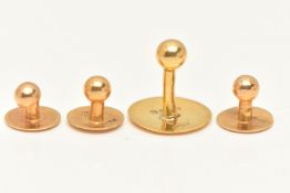 FOUR DRESS STUDS, to include one larger stud hallmarked 18ct London, together with three smaller