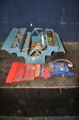 A METAL TOOLBOX CONTAINING AUTOMOTIVE TOOLS including Britool spanners, Gordon Sockets etc