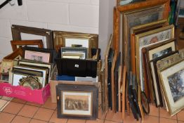 A QUANTITY OF ASSORTED PRINTS AND NEEDLEWORK PICTURES ETC, to include 19th century topographical