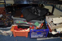 SEVEN BOXES AND LOOSE LADIES' CLOTHING AND ACCESSORIES, to include jackets, blouses, skirts,