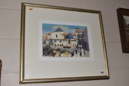 STAN KAMONSKI (BRITISH 1952) 'SAN JAIME CHURCH, BENIDORM', a view of the church in the Old Town part