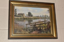 REX PRESTON (BRITISH 1948) 'THE HALL, SWARKESTONE', a Derbyshire landscape with a view across a