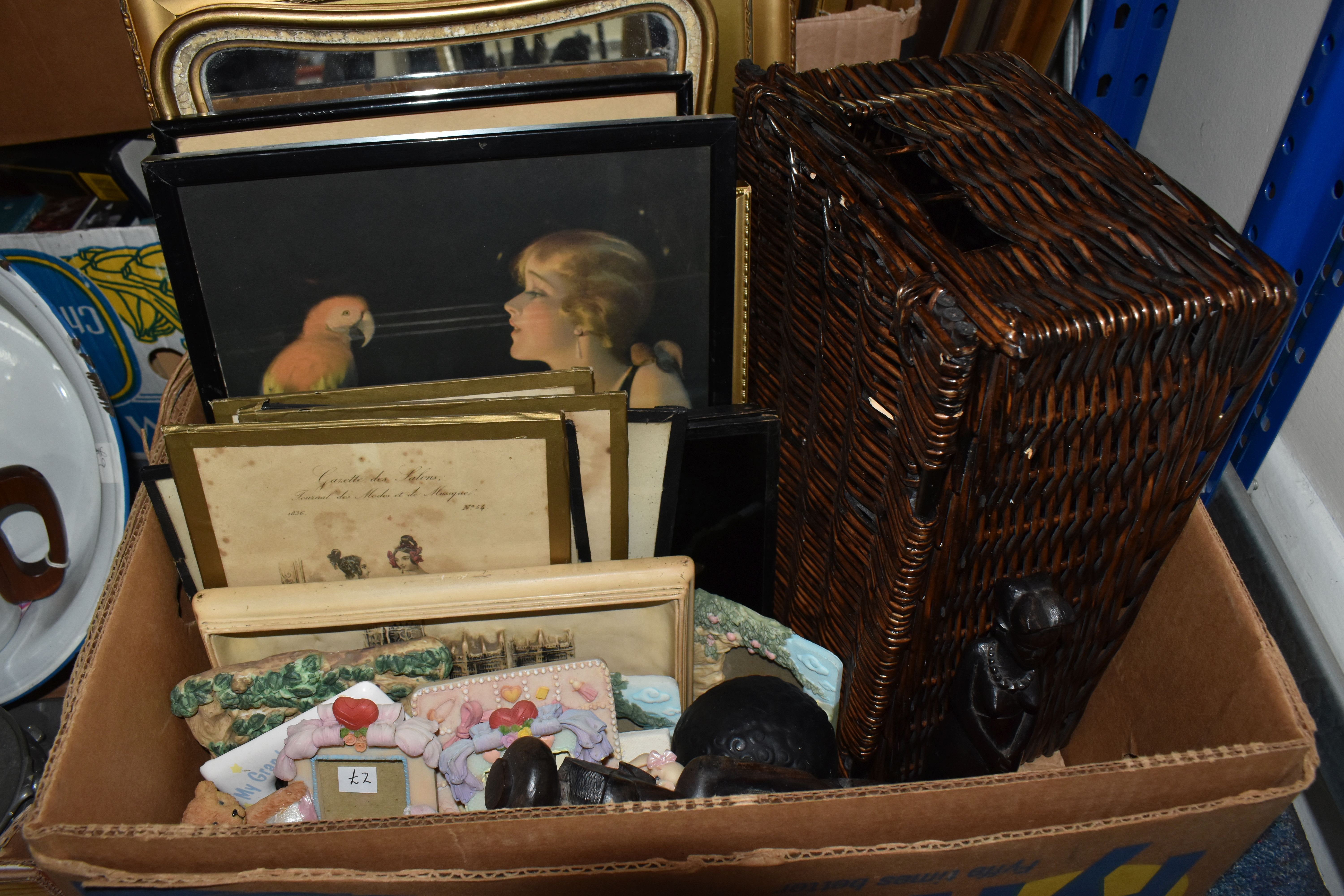 THREE BOXES AND LOOSE METALWARE, PICTURES AND SUNDRY ITEMS, to include brass and copper wares, - Image 3 of 6