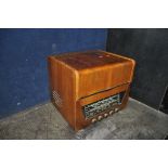 A 1940s G.MARCONI TRG39A TABLE TOP GRAMOPHONE with walnut cabinet (PAT fail due to uninsulated plug,