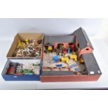 A QUANTITY OF BRITAINS AND OTHER FARM ANIMALS, VEHICLES AND ACCESSORIES ETC., assorted mainly