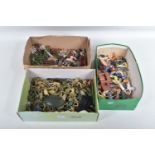 A QUANTITY OF UNBOXED PLASTIC & FIGURES AND ACCESSORIES, to include Britains Farm and Zoo animals,