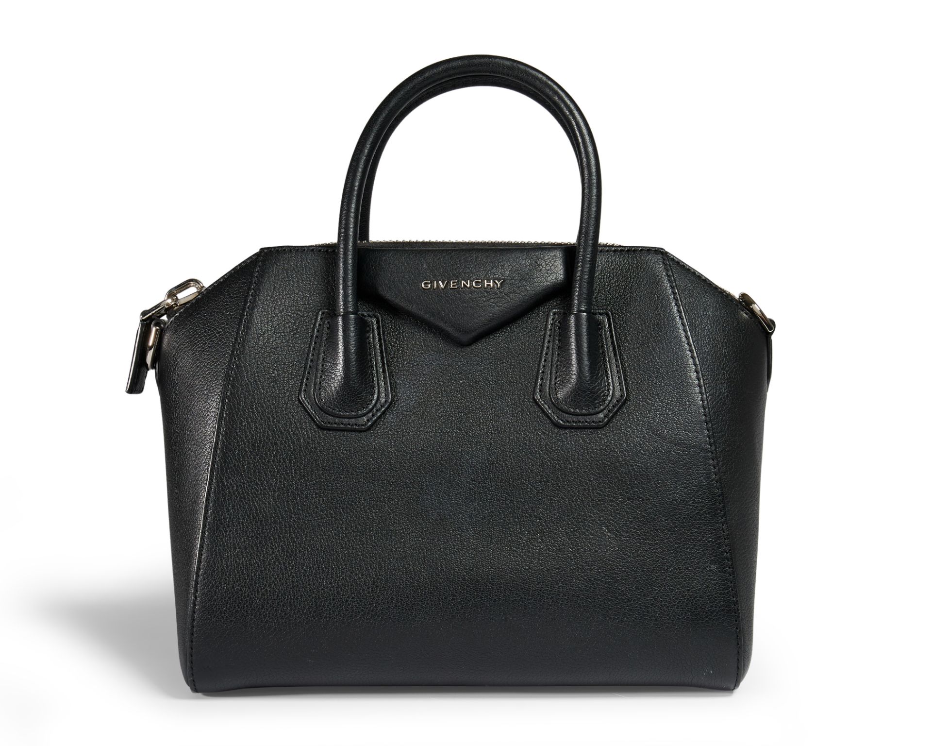 Givenchy.  Antigona, of smooth black cowhide leather with silver-toned hardware, 2019, comes wit...