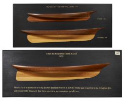 A specimen wood half-block model of the schooner America, designed in 1851, carved by D.C. Morley...