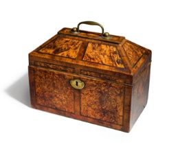 A George III 'mulberry' (field maple) tea caddy, third quarter 18th century, of rectangular form,...