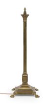 A Victorian brass Corinthian column adjustable standard lamp, by Elkington & Co., late 19th centu...