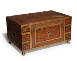 An Anglo-Indian brass inlaid hardwood perfume box, late 19th / early 20th century, inlaid overall...