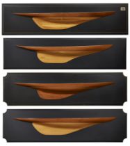 Four specimen wood half-block models of yachts, by D.C. Morley, late 20th century, each mounted o...