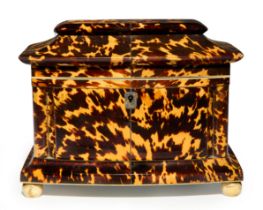 A Regency tortoiseshell pagoda-top tea caddy, early 19th century, of rectangular form with bow-fr...