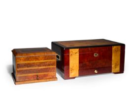 A modern specimen wood humidor, with recessed handles and drawer to front, 16.5cm high, 36cm wide...