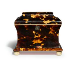 A Regency tortoiseshell tea caddy, early 19th century, of sarcophagus waisted form, the interior ...