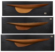Three 1:54 scale specimen wood half-block models of yachts, by Basil R. Tubbs, late 20th century,...