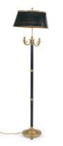 A French gilt and patinated brass standard lamp, early 20th century, with three scrolling foliate...