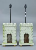 A pair of table lamps of castellated form. 60 cm high.